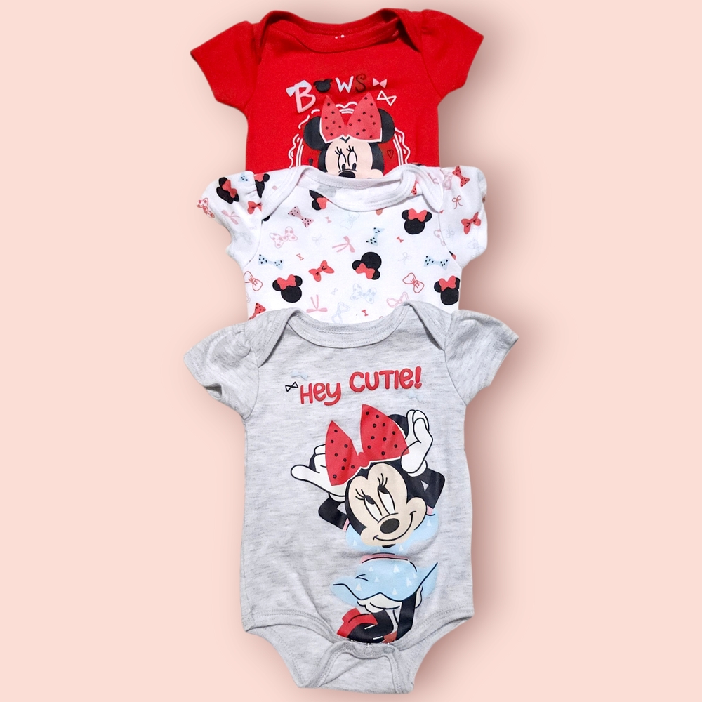 Disney Collection - Set of 3 Minnie Mouse Onesies (3-6M) Infant Baby Girl